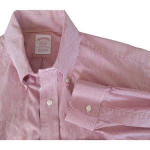 Brooks Brothers mens red and white striped Madison long sleeve shirt 16/34